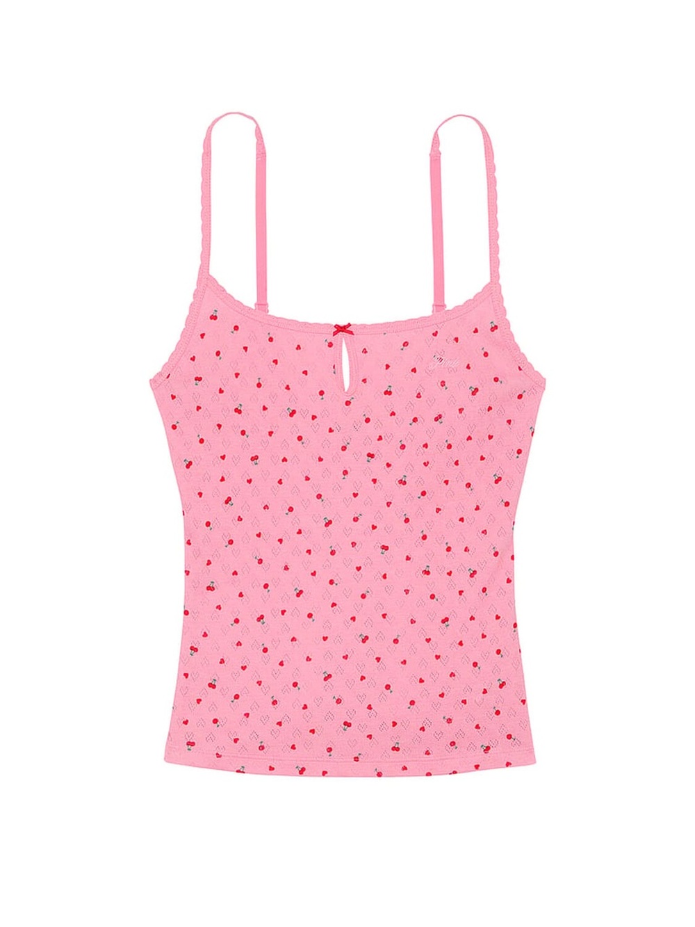 Victoria's Secret PINK Cherry Heart Pointelle Cami Tank Top Pink Size Medium